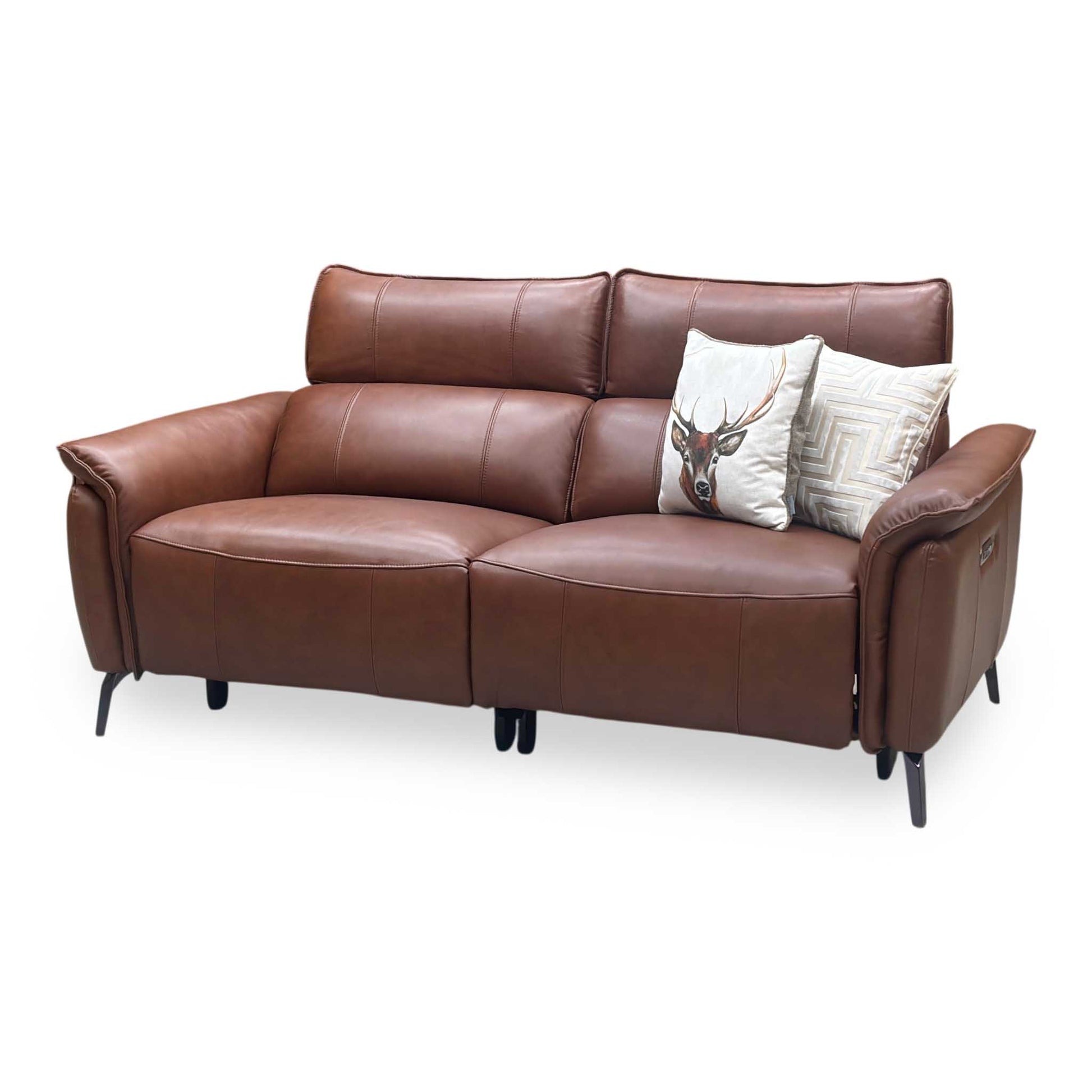 ‘Jude’ Montana Butterscotch Brown Cat-60_07 Leather 3 Seater Power Recliner Sofa with Power Headrests, Power Lumbar and Heated Seats Furniture Village