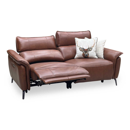 ‘Jude’ Montana Butterscotch Brown Cat-60_07 Leather 3 Seater Power Recliner Sofa with Power Headrests, Power Lumbar and Heated Seats Furniture Village