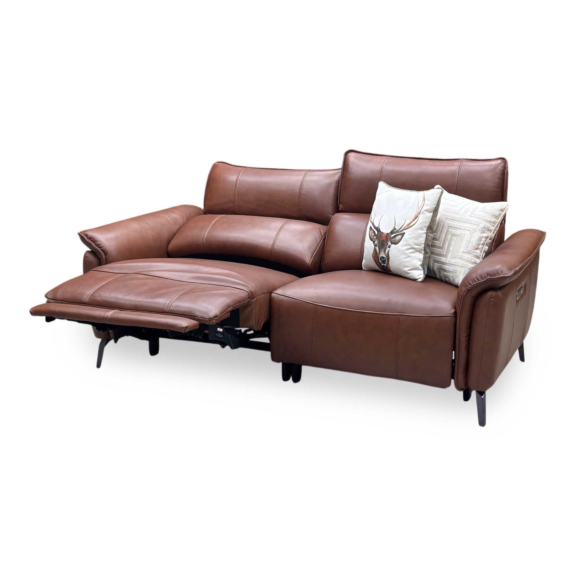 ‘Jude’ Montana Butterscotch Brown Cat-60_07 Leather 3 Seater Power Recliner Sofa with Power Headrests, Power Lumbar and Heated Seats Furniture Village