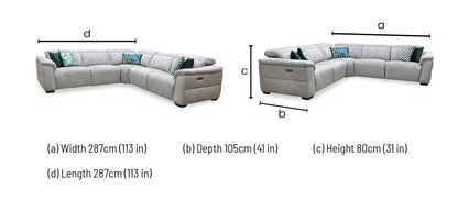 ‘Inca’ Dexter Stone Fabric Large Power Recliner Corner Sofa with Power Headrests Furniture Village