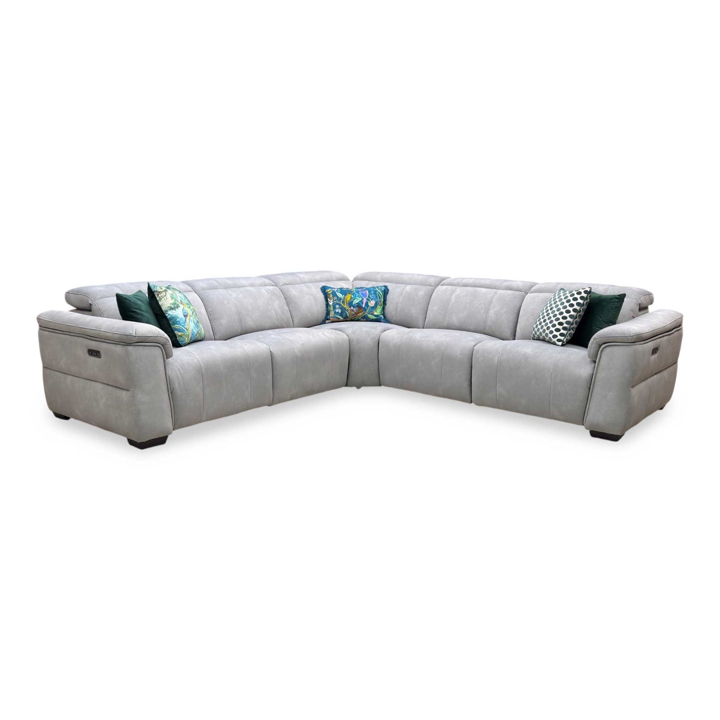 ‘Inca’ Dexter Stone Fabric Large Power Recliner Corner Sofa with Power Headrests Furniture Village