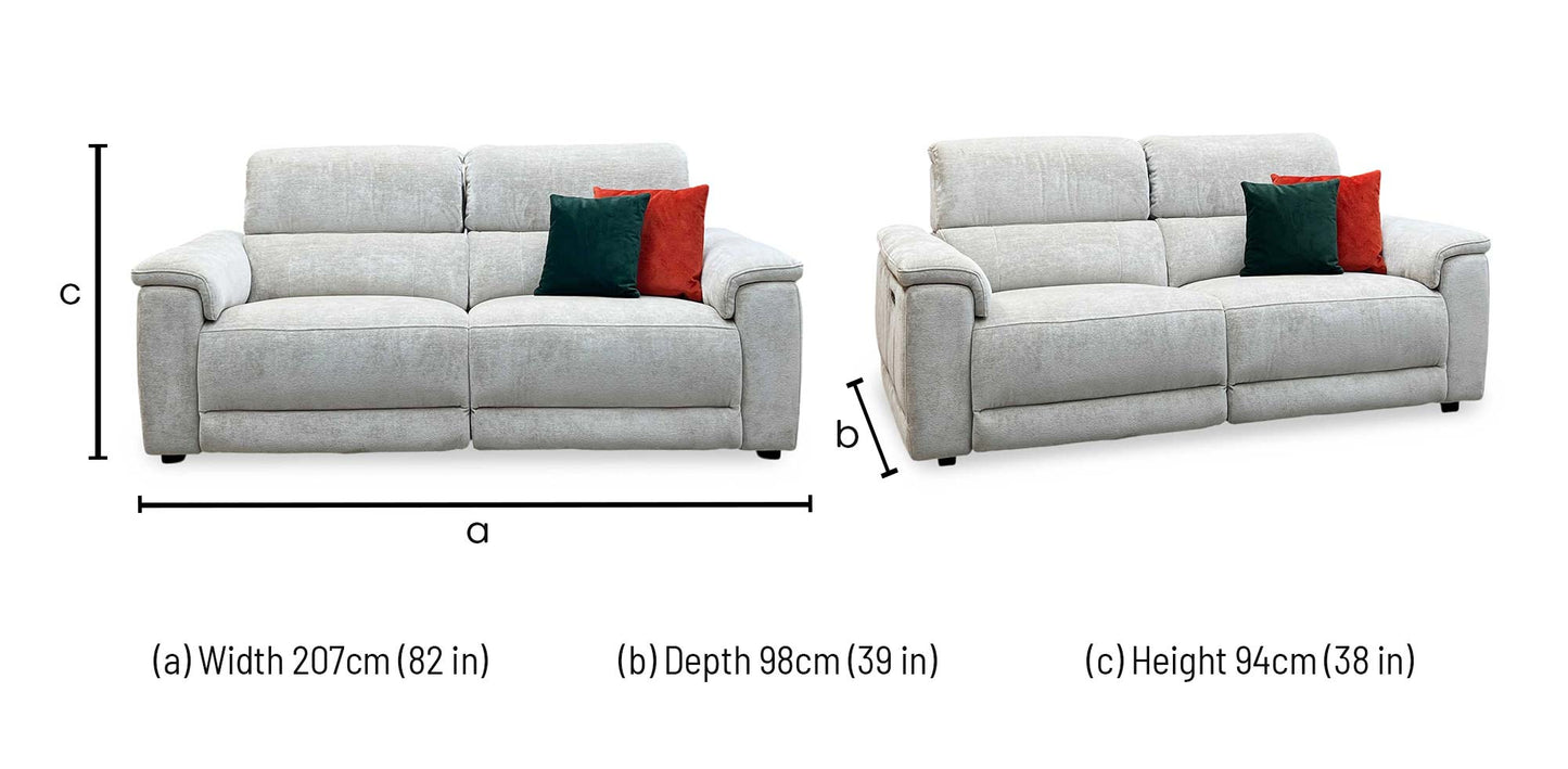 ‘Genius' Hudson Cream Fabric 3 Seater Power Recliner Sofa with Power Headrests Furniture Village
