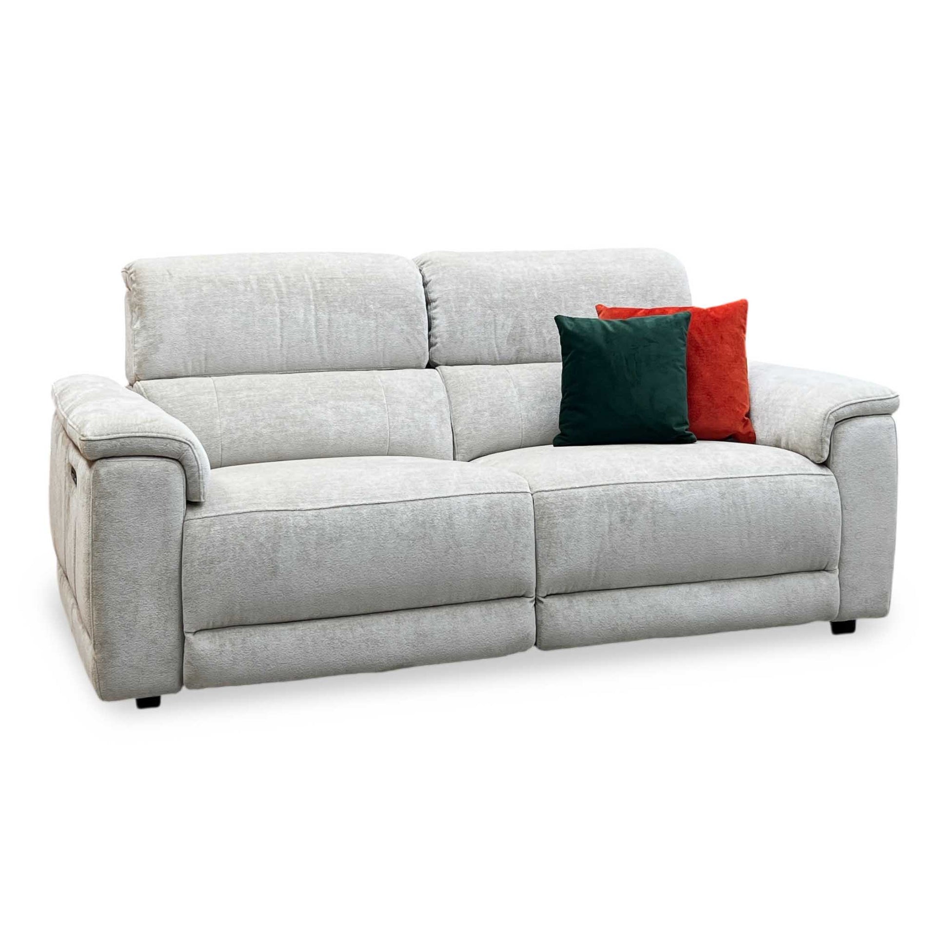 ‘Genius' Hudson Cream Fabric 3 Seater Power Recliner Sofa with Power Headrests Furniture Village