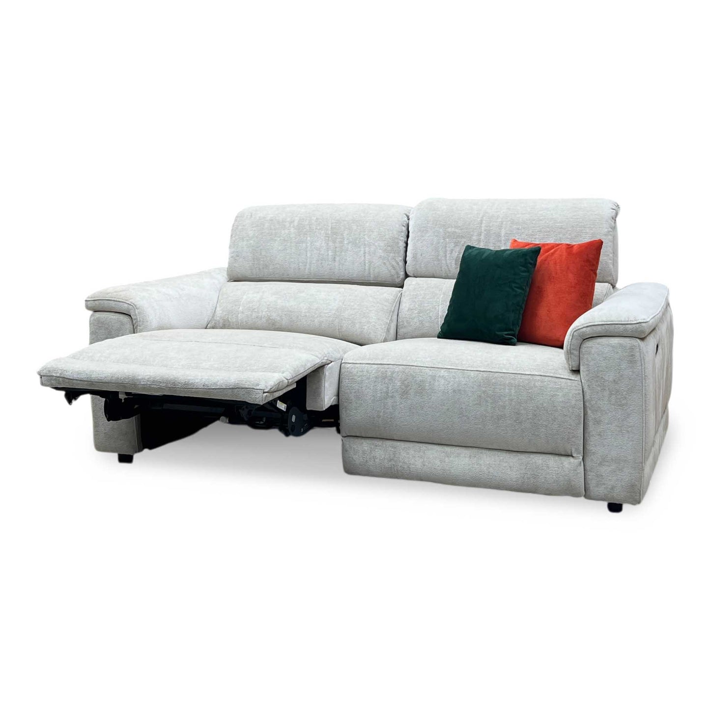 ‘Genius' Hudson Cream Fabric 3 Seater Power Recliner Sofa with Power Headrests Furniture Village