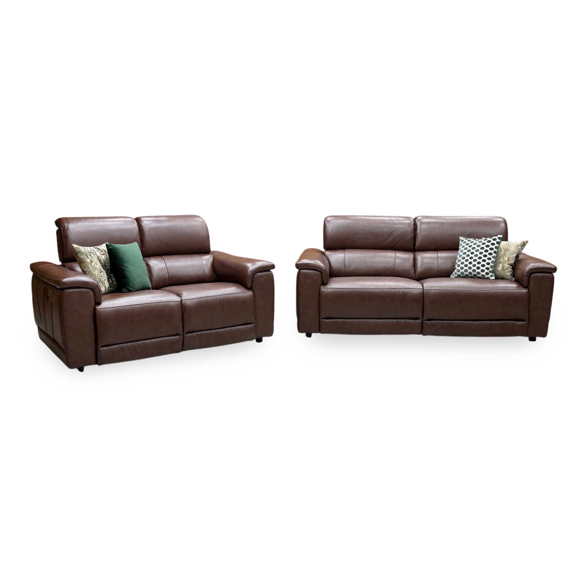 'Genius' Montana Chocolate Brown Leather 3+ 2 Seater Power Recliner Sofa Set with Power Headrests and Power Lumbar Furniture Village