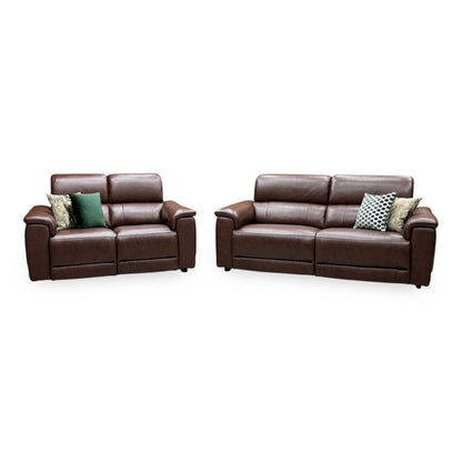 'Genius' Montana Chocolate Brown Leather 3+ 2 Seater Power Recliner Sofa Set with Power Headrests and Power Lumbar Furniture Village
