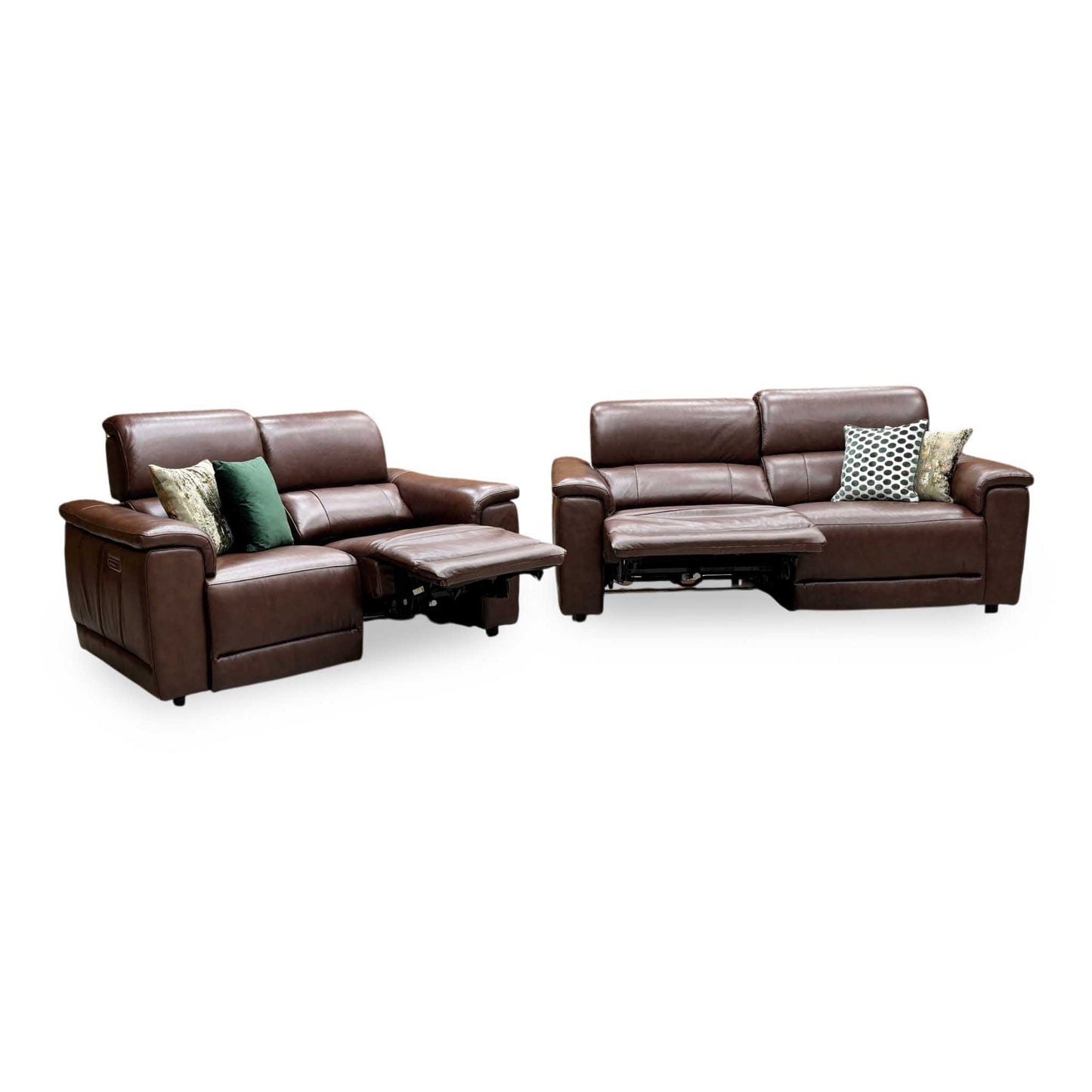 'Genius' Montana Chocolate Brown Leather 3+ 2 Seater Power Recliner Sofa Set with Power Headrests and Power Lumbar Furniture Village