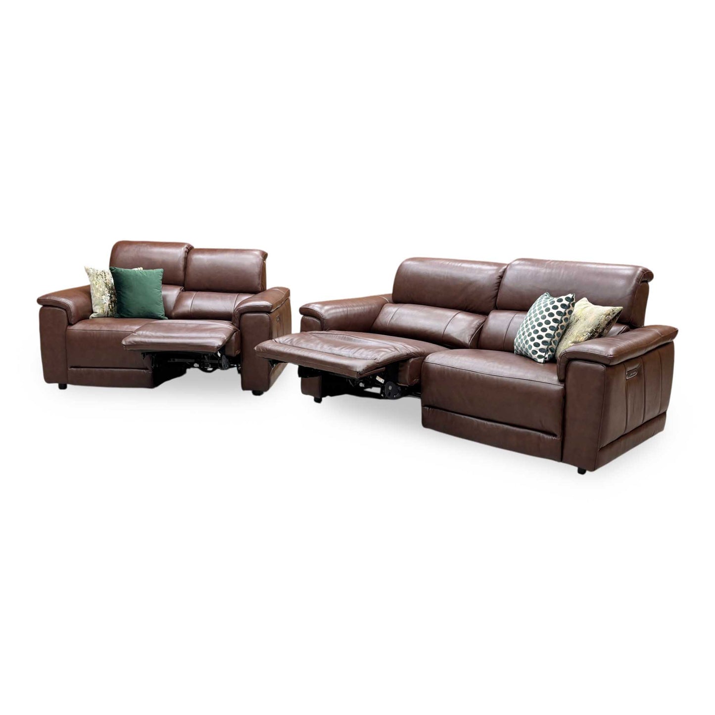 'Genius' Montana Chocolate Brown Leather 3+ 2 Seater Power Recliner Sofa Set with Power Headrests and Power Lumbar Furniture Village