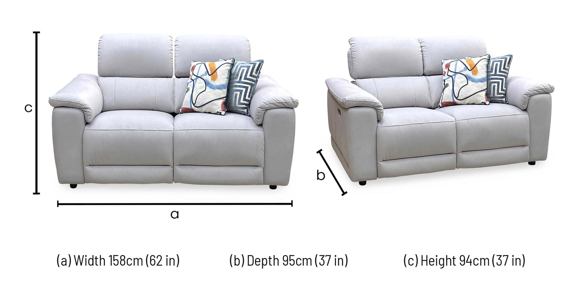 ‘Genius’ Bella Lead Grey 43451 Velvet Fabric 2 Seater Power Recliner Sofa with Power Headrests Furniture Village