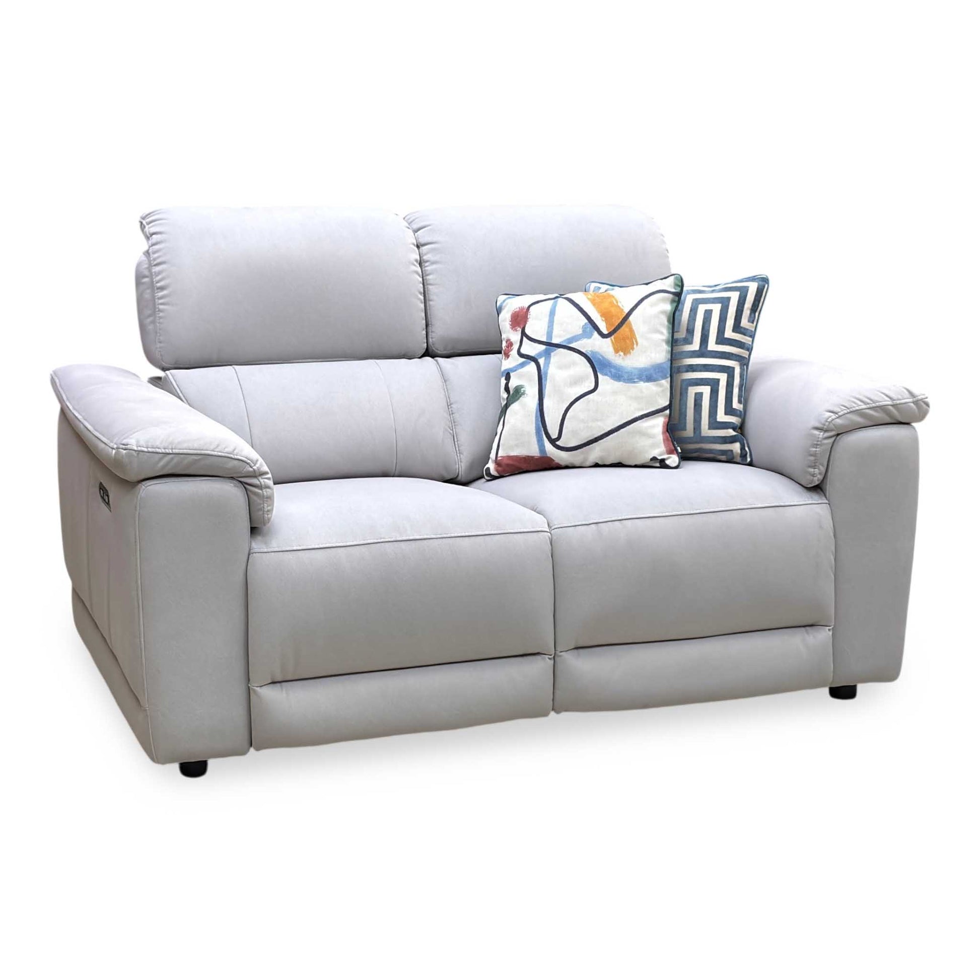 ‘Genius’ Bella Lead Grey 43451 Velvet Fabric 2 Seater Power Recliner Sofa with Power Headrests Furniture Village