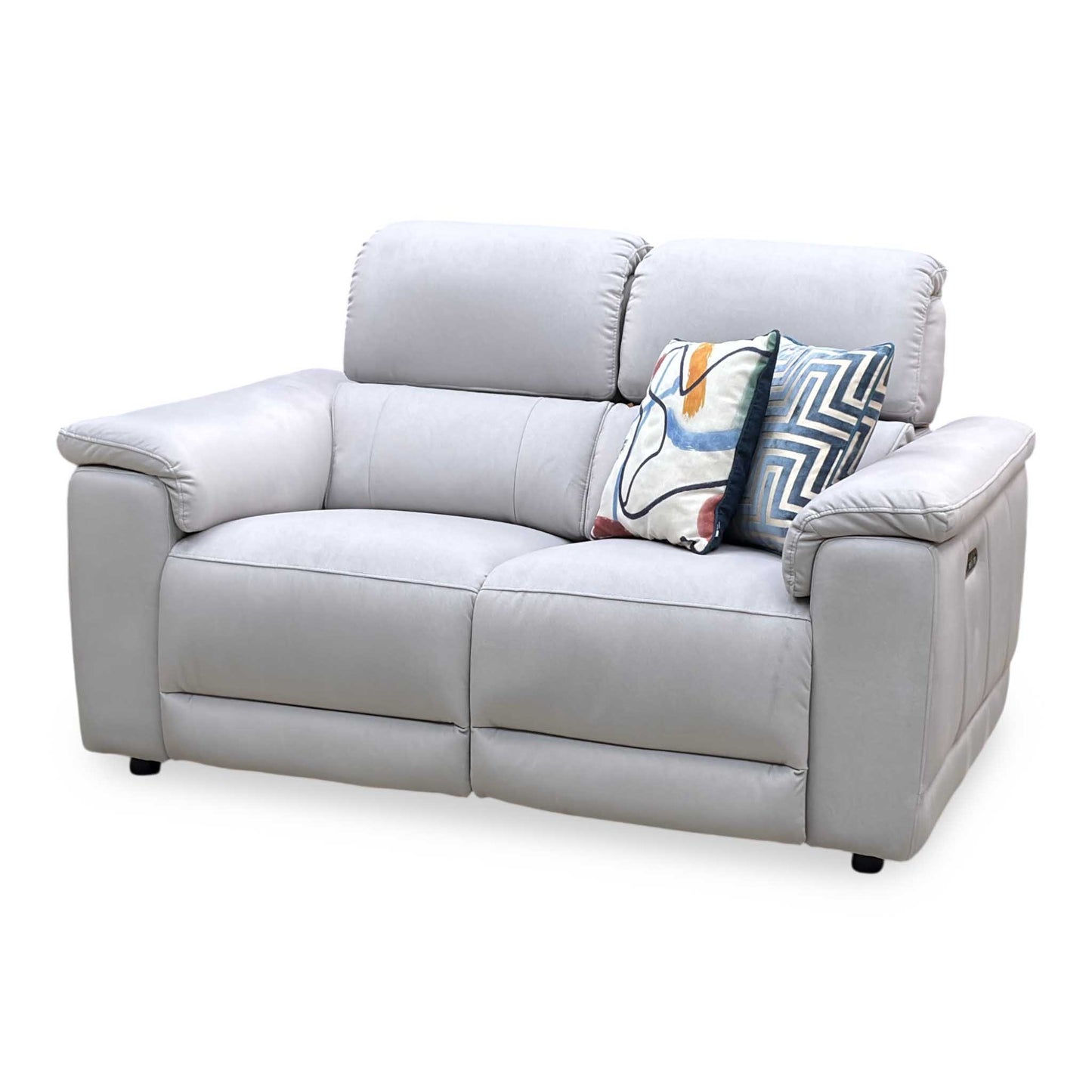 ‘Genius’ Bella Lead Grey 43451 Velvet Fabric 2 Seater Power Recliner Sofa with Power Headrests Furniture Village
