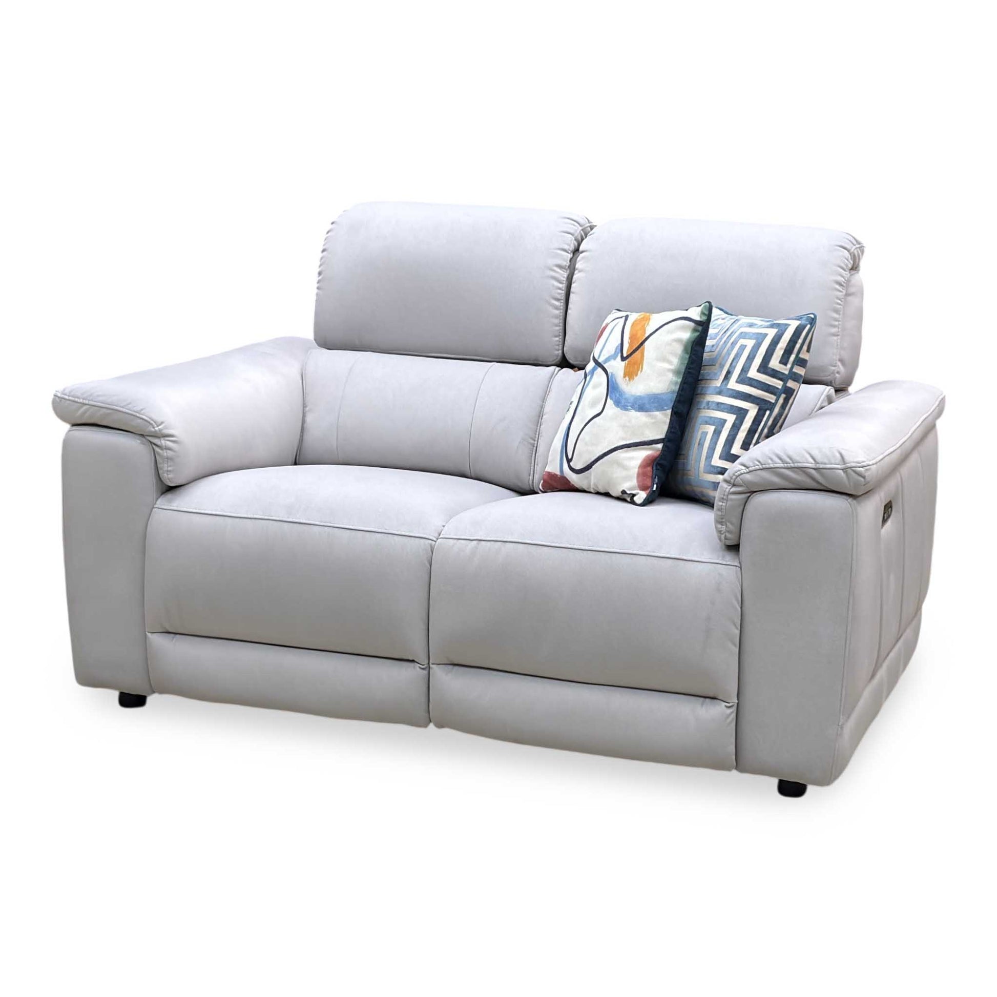 ‘Genius’ Bella Lead Grey 43451 Velvet Fabric 2 Seater Power Recliner Sofa with Power Headrests Furniture Village