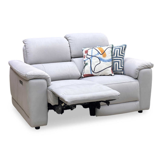 ‘Genius’ Bella Lead Grey 43451 Velvet Fabric 2 Seater Power Recliner Sofa with Power Headrests Furniture Village