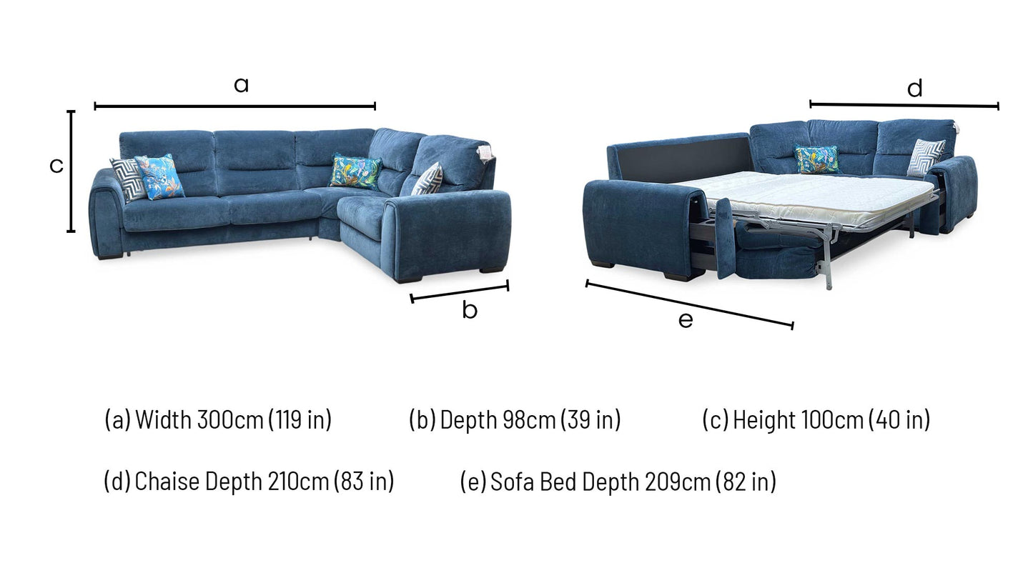 ‘Flex’ Fab-Can-R330 Steel Blue Fabric Small Corner Sofa Bed with Storage Arm Furniture Village