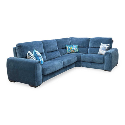 ‘Flex’ Fab-Can-R330 Steel Blue Fabric Small Corner Sofa Bed with Storage Arm Furniture Village