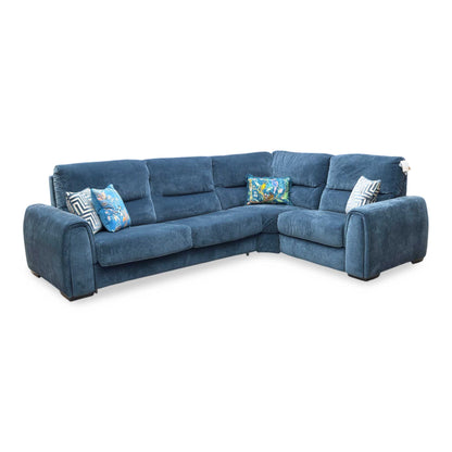 ‘Flex’ Fab-Can-R330 Steel Blue Fabric Small Corner Sofa Bed with Storage Arm Furniture Village