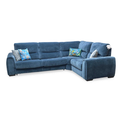 ‘Flex’ Fab-Can-R330 Steel Blue Fabric Small Corner Sofa Bed with Storage Arm Furniture Village