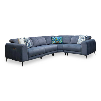 ‘Ezra' Bella Iron Grey Velvet Fabric Power Recliner Corner Sofa with Power Headrest Furniture Village