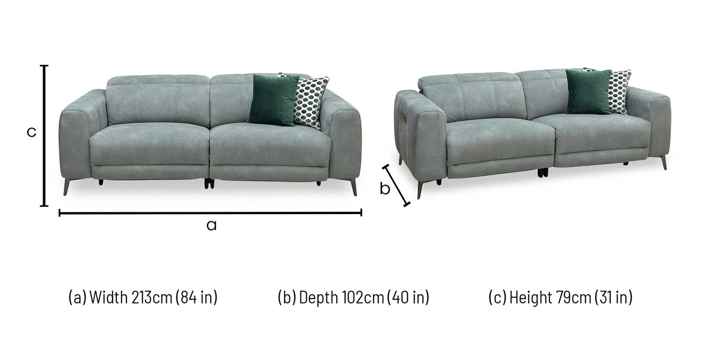 ‘Ezra’ Dexter Fern Green Fabric 3 Seater Power Recliner Sofa with Power Headrests Furniture Village