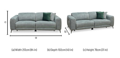 ‘Ezra’ Dexter Fern Green Fabric 3 Seater Power Recliner Sofa with Power Headrests Furniture Village