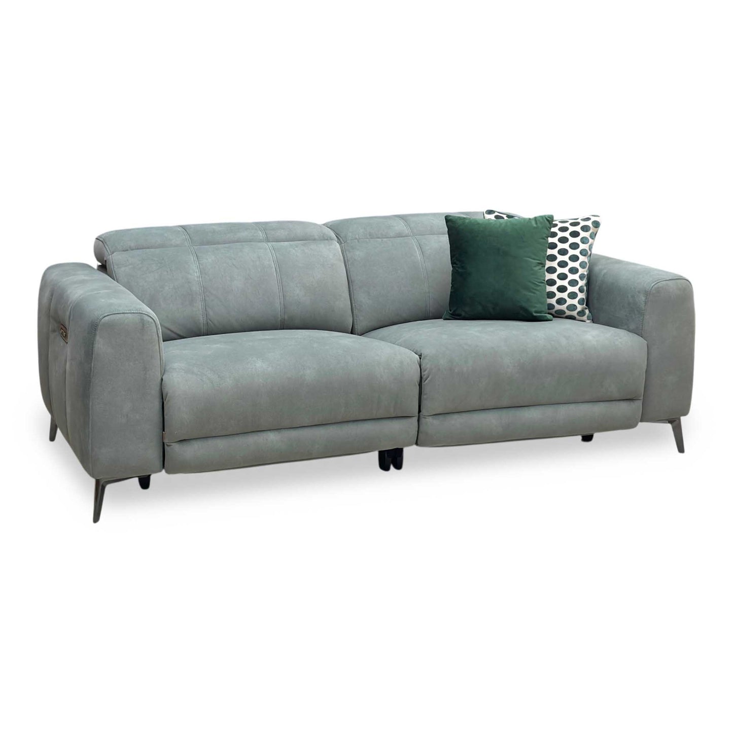 ‘Ezra’ Dexter Fern Green Fabric 3 Seater Power Recliner Sofa with Power Headrests Furniture Village