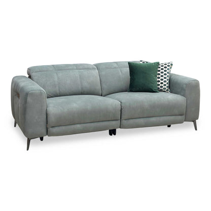 ‘Ezra’ Dexter Fern Green Fabric 3 Seater Power Recliner Sofa with Power Headrests Furniture Village