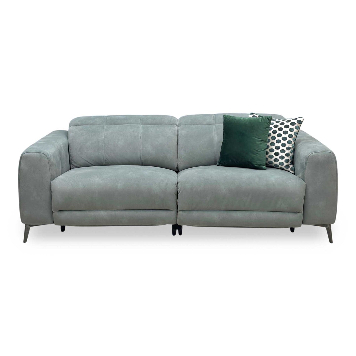 ‘Ezra’ Dexter Fern Green Fabric 3 Seater Power Recliner Sofa with Power Headrests Furniture Village