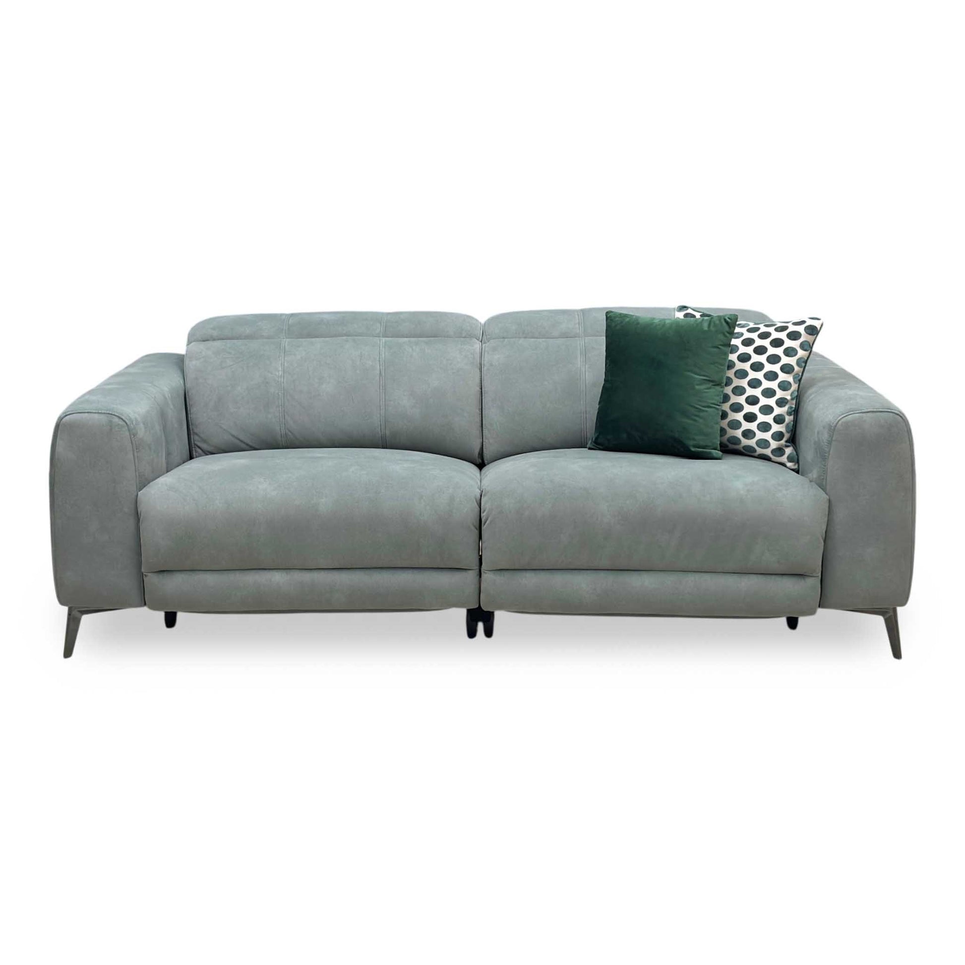 ‘Ezra’ Dexter Fern Green Fabric 3 Seater Power Recliner Sofa with Power Headrests Furniture Village