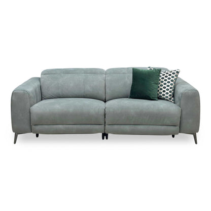 ‘Ezra’ Dexter Fern Green Fabric 3 Seater Power Recliner Sofa with Power Headrests Furniture Village