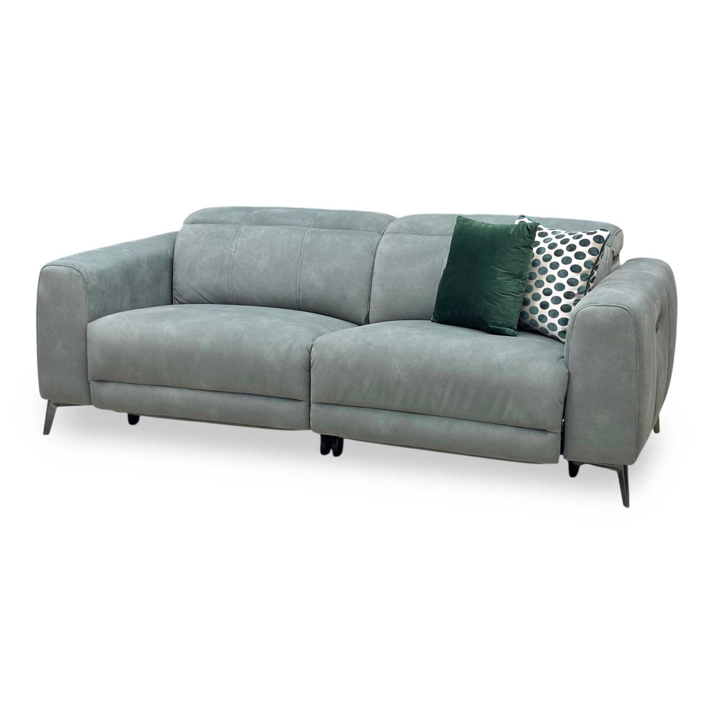‘Ezra’ Dexter Fern Green Fabric 3 Seater Power Recliner Sofa with Power Headrests Furniture Village