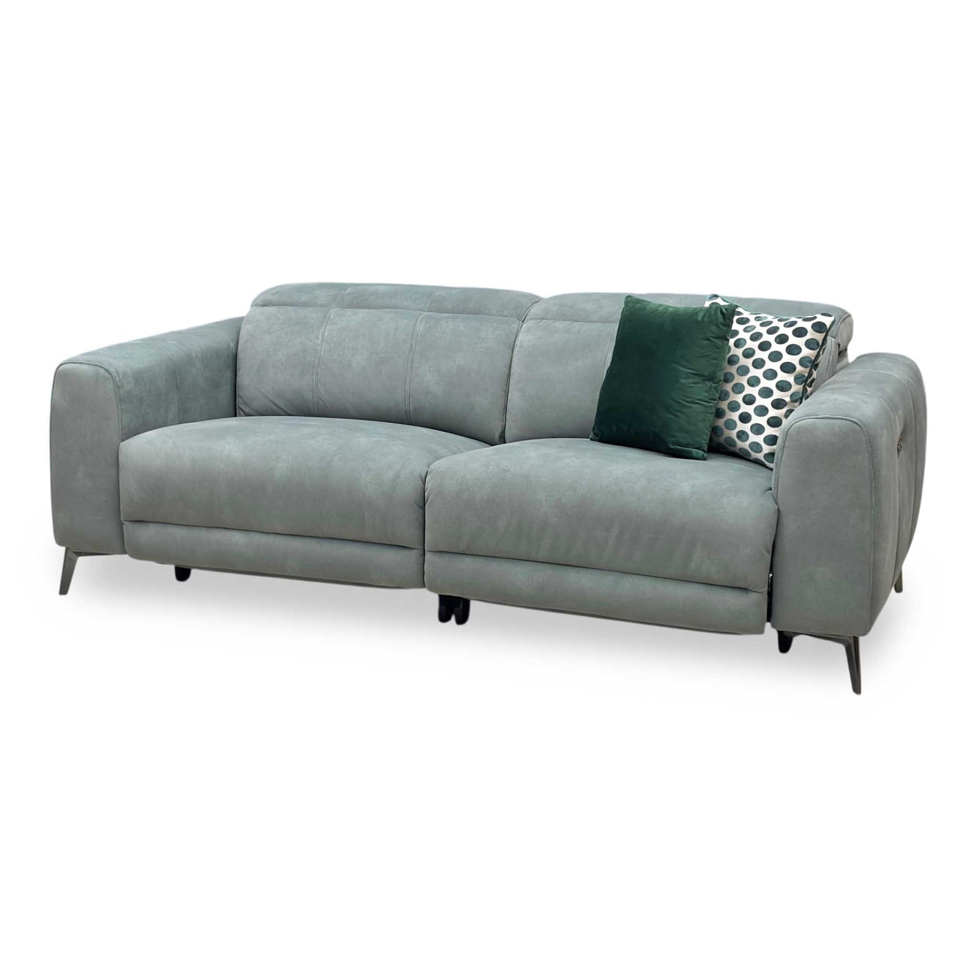 ‘Ezra’ Dexter Fern Green Fabric 3 Seater Power Recliner Sofa with Power Headrests Furniture Village