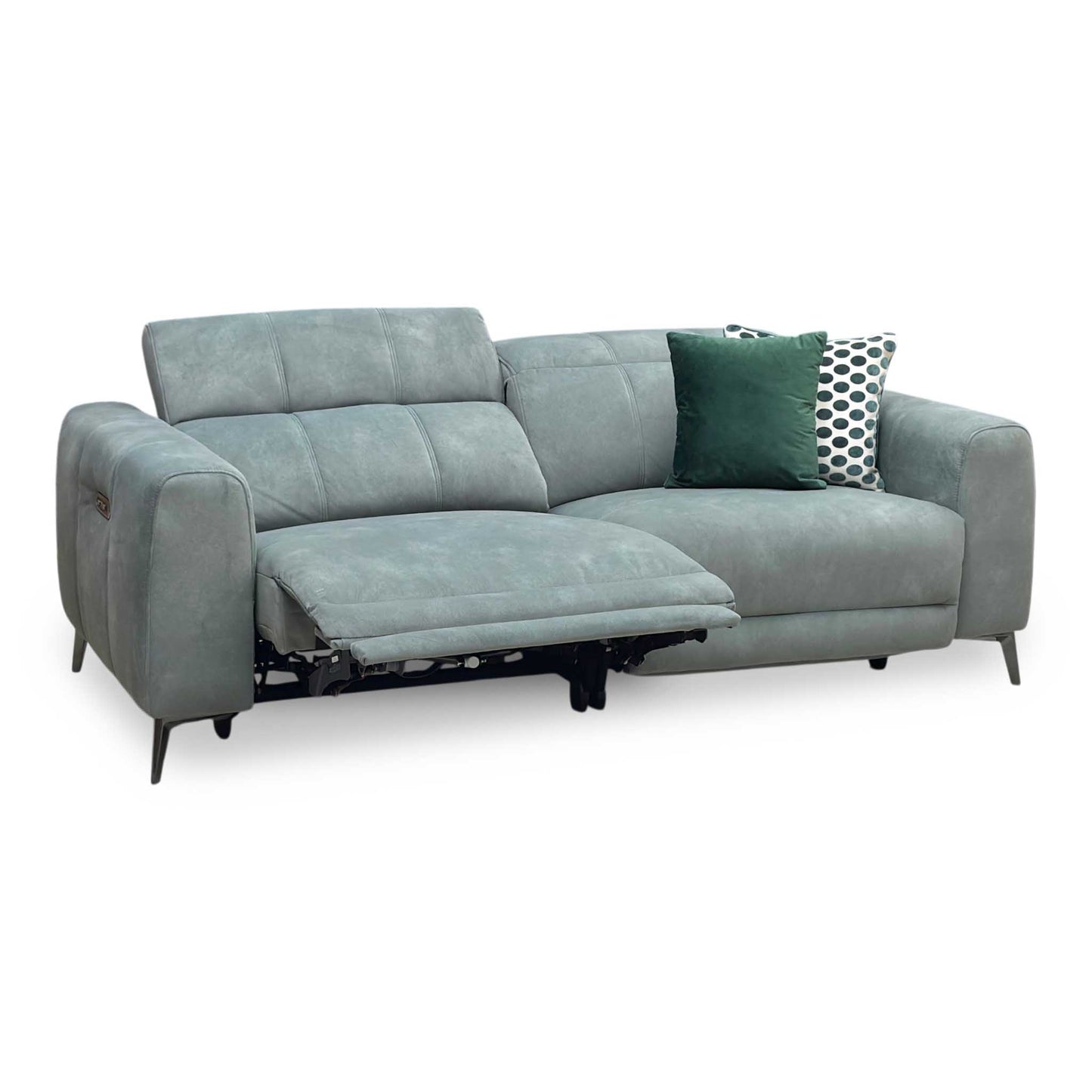 ‘Ezra’ Dexter Fern Green Fabric 3 Seater Power Recliner Sofa with Power Headrests Furniture Village