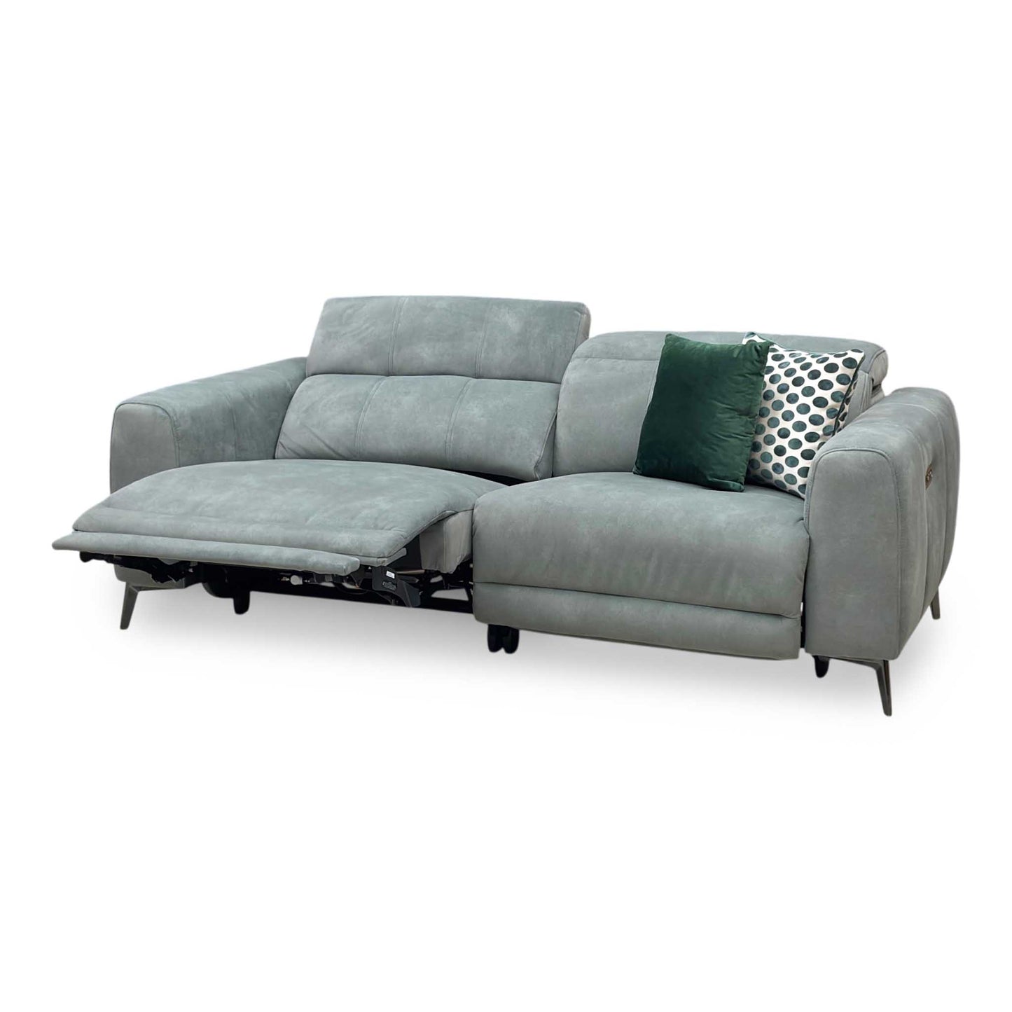 ‘Ezra’ Dexter Fern Green Fabric 3 Seater Power Recliner Sofa with Power Headrests Furniture Village