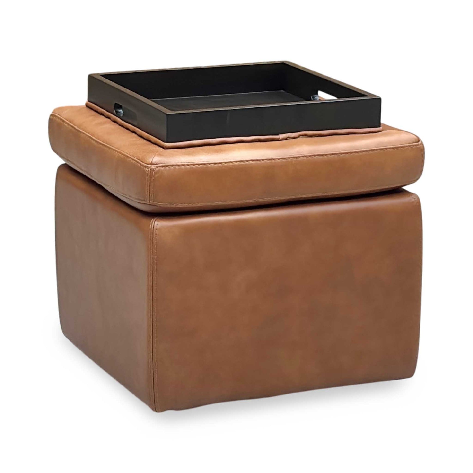 World of Leather ‘Easy Tray’ Nc-334e Pecan Brown Leather Storage Footstool Furniture Village