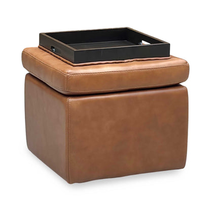 World of Leather ‘Easy Tray’ Nc-334e Pecan Brown Leather Storage Footstool Furniture Village