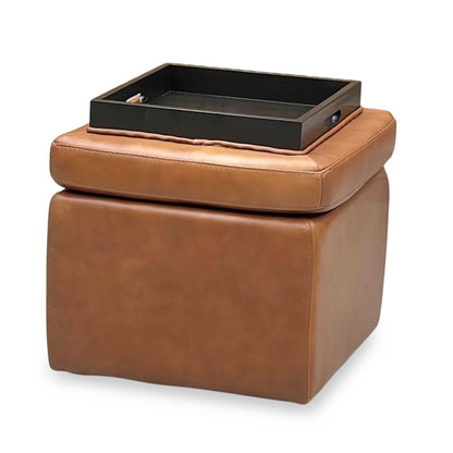 World of Leather ‘Easy Tray’ Nc-334e Pecan Brown Leather Storage Footstool Furniture Village