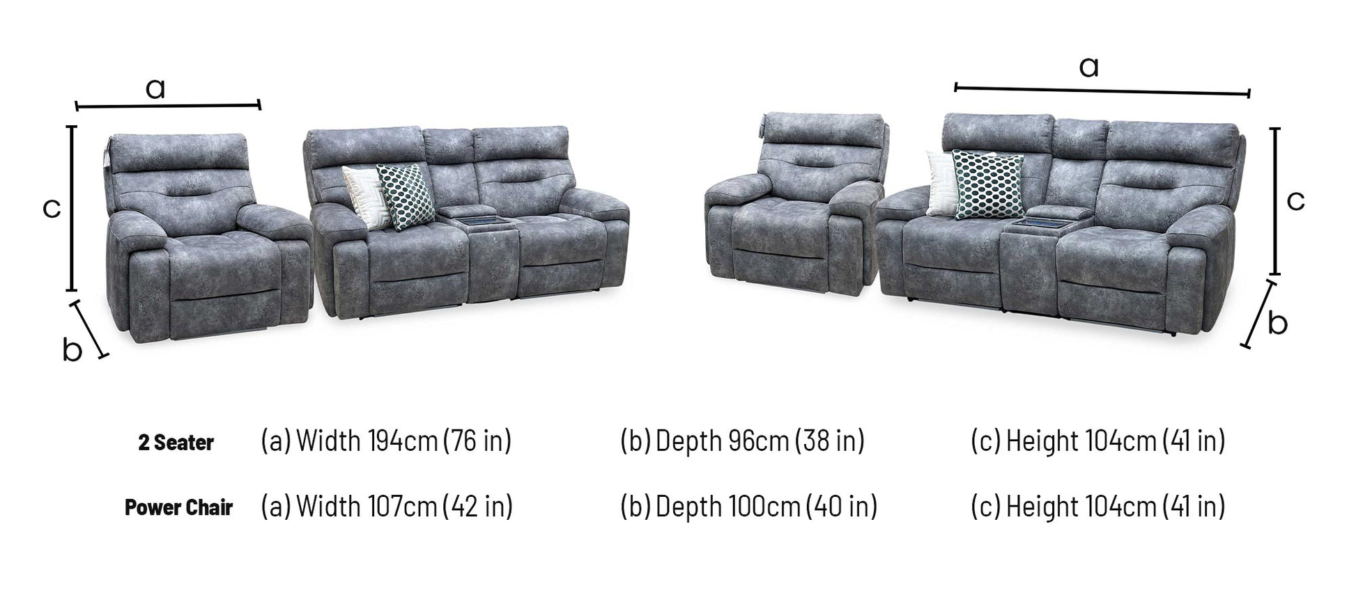 ‘Cinemax’ Marque Seal Grey Mq-0106 Velvet Fabric Set: 2 Seater Media Console Power Recliner with Power Headrests – view 15