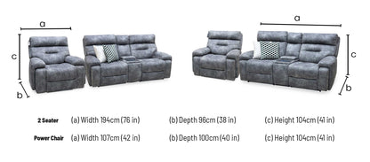 ‘Cinemax’ Marque Seal Grey Mq-0106 Velvet Fabric Set: 2 Seater Media Console Power Recliner with Power Headrests – view 15