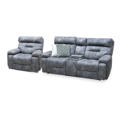 ‘Cinemax’ Marque Seal Grey Mq-0106 Velvet Fabric Set: 2 Seater Media Console Power Recliner with Power Headrests – view 8
