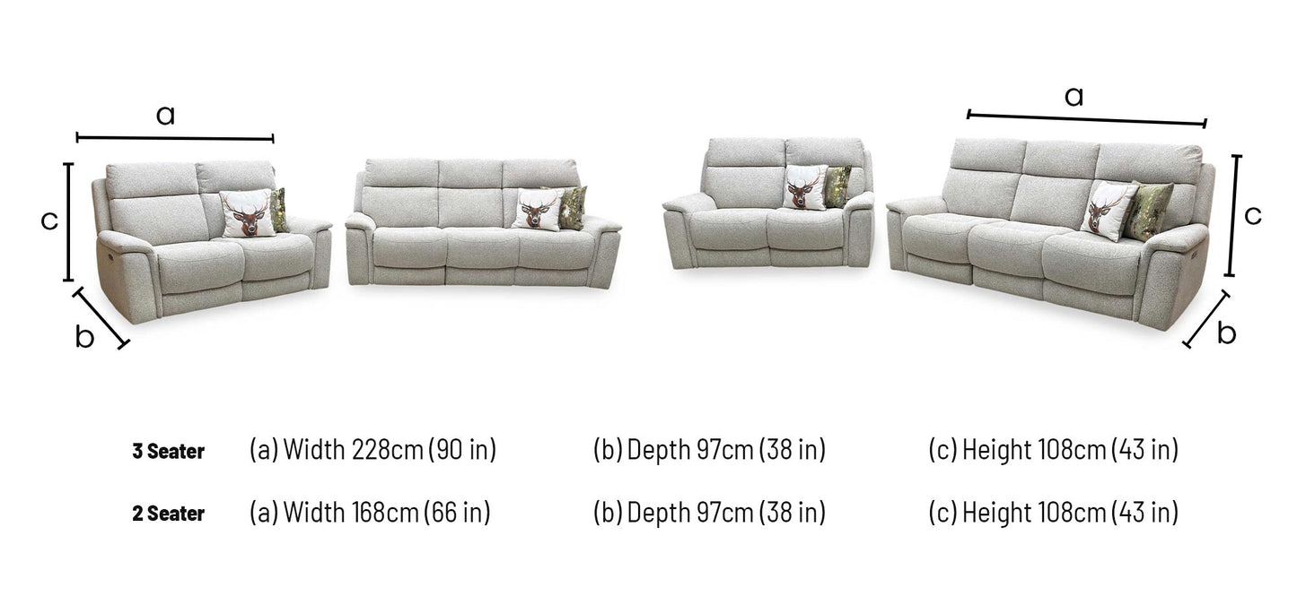 Comfort Story ‘Chill’ Fab-Mil-R120 Mink Fabric 3 + 2 Seater Power Recliner Sofa Set with Bluetooth Furniture Village