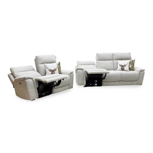 Comfort Story ‘Chill’ Fab-Mil-R120 Mink Fabric 3 + 2 Seater Power Recliner Sofa Set with Bluetooth Furniture Village