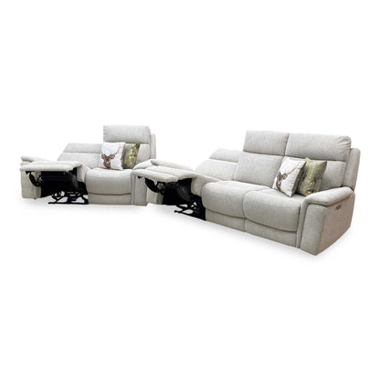 Comfort Story ‘Chill’ Fab-Mil-R120 Mink Fabric 3 + 2 Seater Power Recliner Sofa Set with Bluetooth Furniture Village