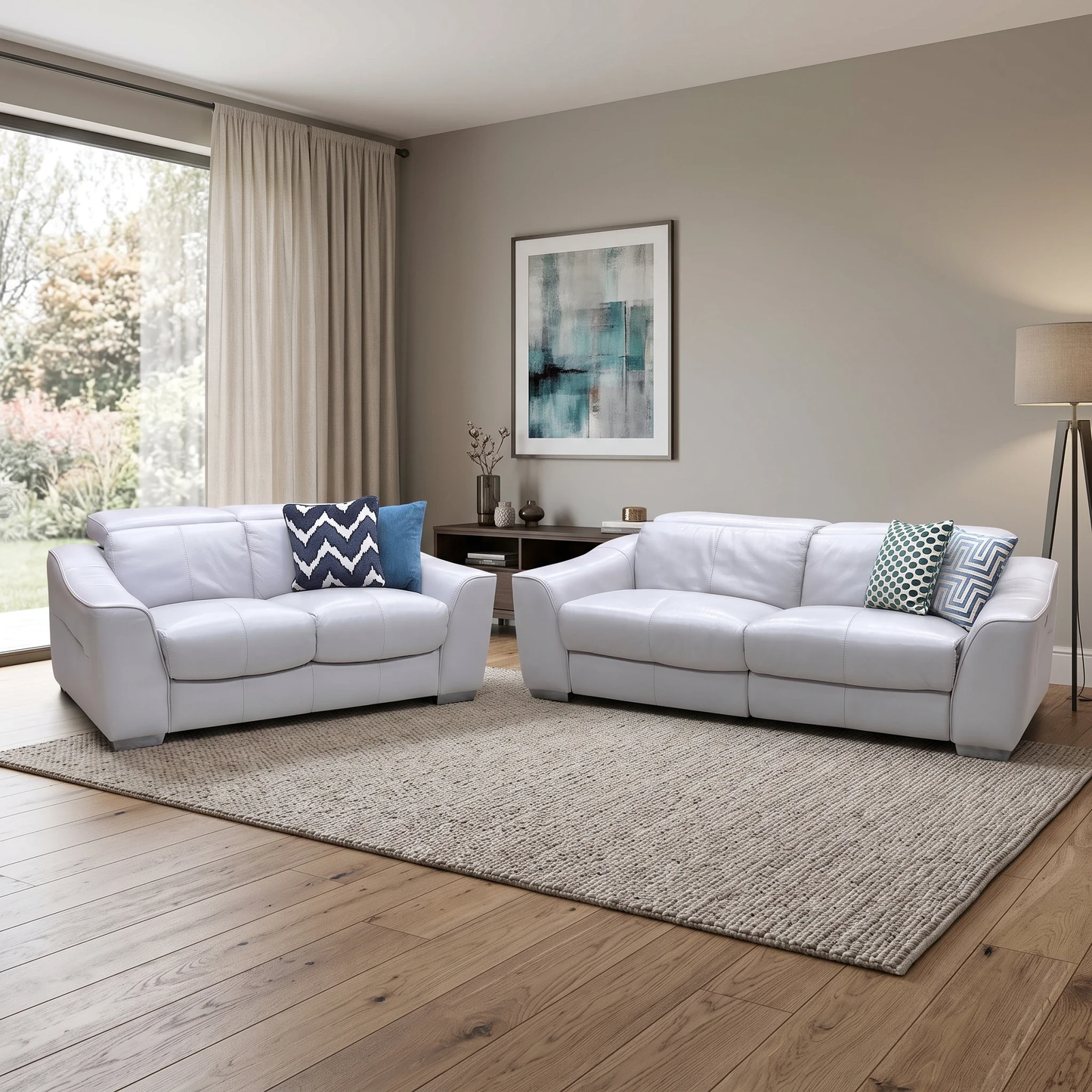 World of Leather 'Xavier' Hw-251e Grey Leather Set: 3 Seater Power Recliner with Power Headrests + 2 Seater Standard Sofa Set Furniture Village