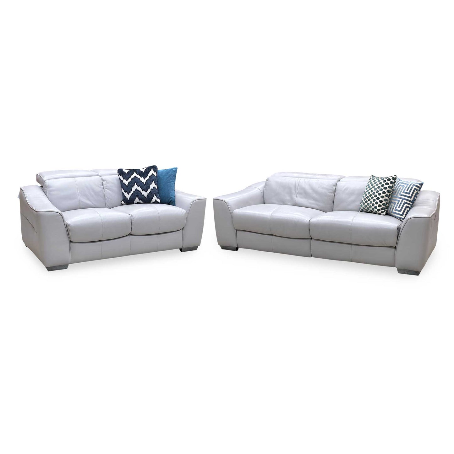 World of Leather 'Xavier' Hw-251e Grey Leather Set: 3 Seater Power Recliner with Power Headrests + 2 Seater Standard Sofa Set Furniture Village