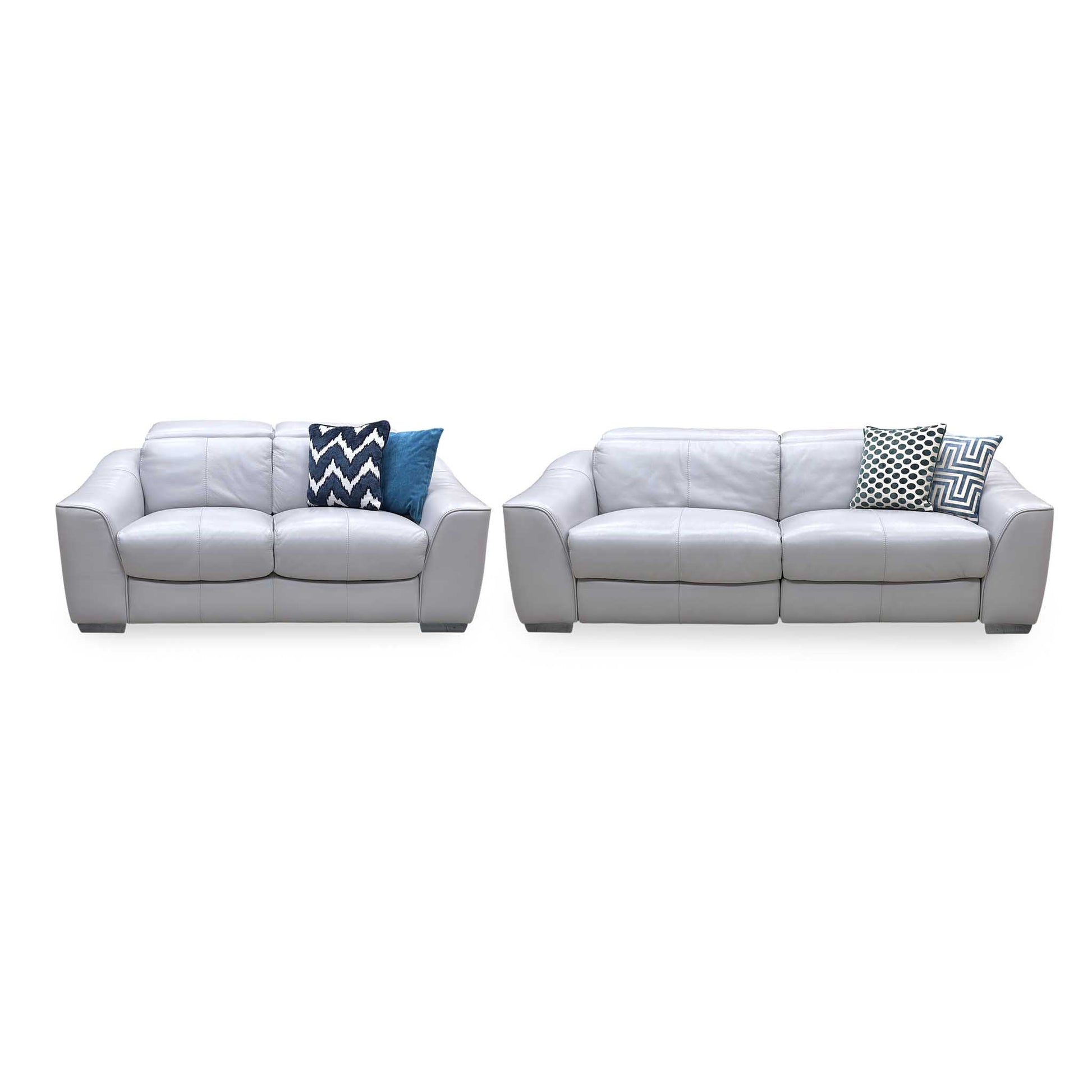 World of Leather 'Xavier' Hw-251e Grey Leather Set: 3 Seater Power Recliner with Power Headrests + 2 Seater Standard Sofa Set Furniture Village