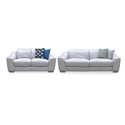 World of Leather 'Xavier' Hw-251e Grey Leather Set: 3 Seater Power Recliner with Power Headrests + 2 Seater Standard Sofa Set Furniture Village