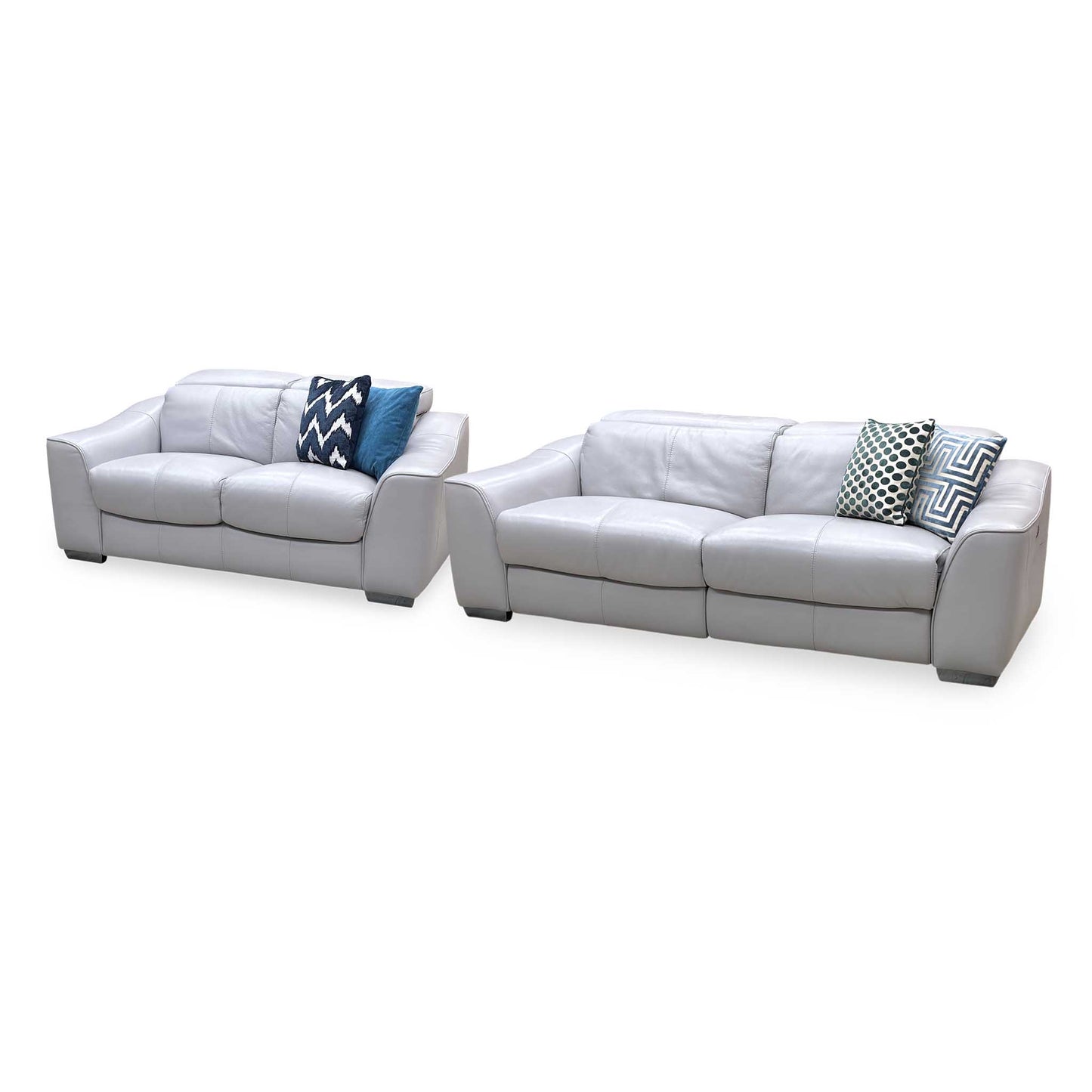 World of Leather 'Xavier' Hw-251e Grey Leather Set: 3 Seater Power Recliner with Power Headrests + 2 Seater Standard Sofa Set Furniture Village