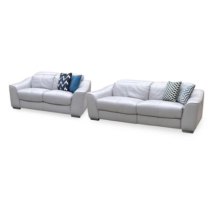 World of Leather 'Xavier' Hw-251e Grey Leather Set: 3 Seater Power Recliner with Power Headrests + 2 Seater Standard Sofa Set Furniture Village