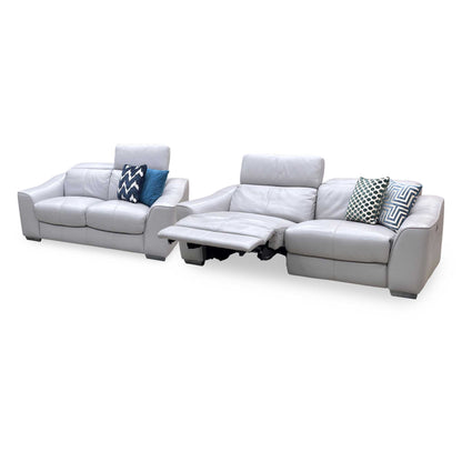 World of Leather 'Xavier' Hw-251e Grey Leather Set: 3 Seater Power Recliner with Power Headrests + 2 Seater Standard Sofa Set Furniture Village