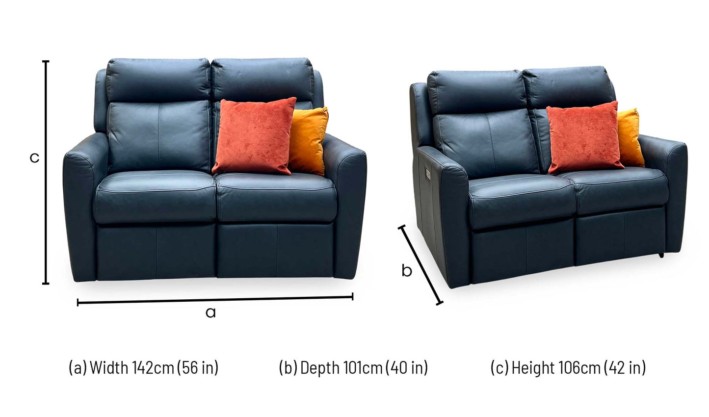 G Plan ‘Wren’ L852 Cambridge Petrol Blue Leather 2 Seater Power Recliner Sofa Furniture Village